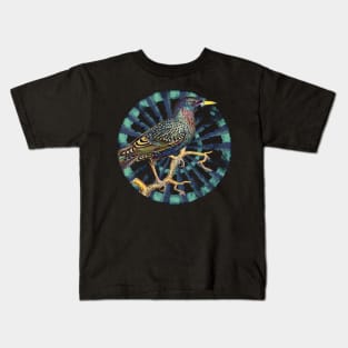 Common Starling Retro Circle Wheel Design Kids T-Shirt